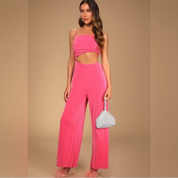 Lulus Pants - NEW Lulus Hot Pink Cutout Wide-Leg Jumpsuit
